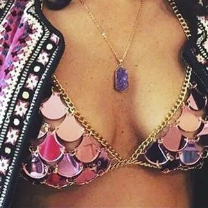 Pink mermaid metallic mirror bra harness chain
